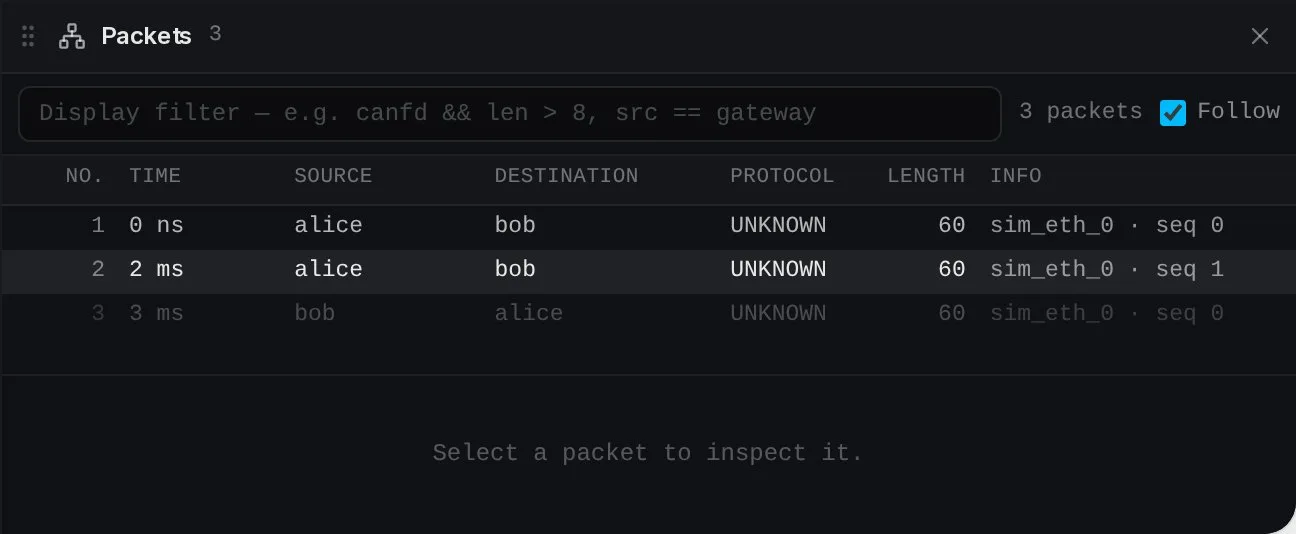The packet list with its display-filter bar